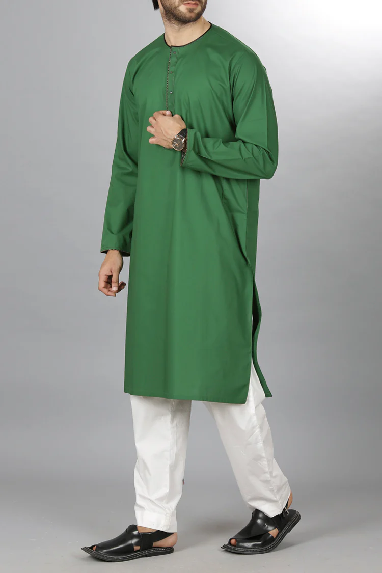 Green Cotton Kurta - AL-K-399 - Image 3