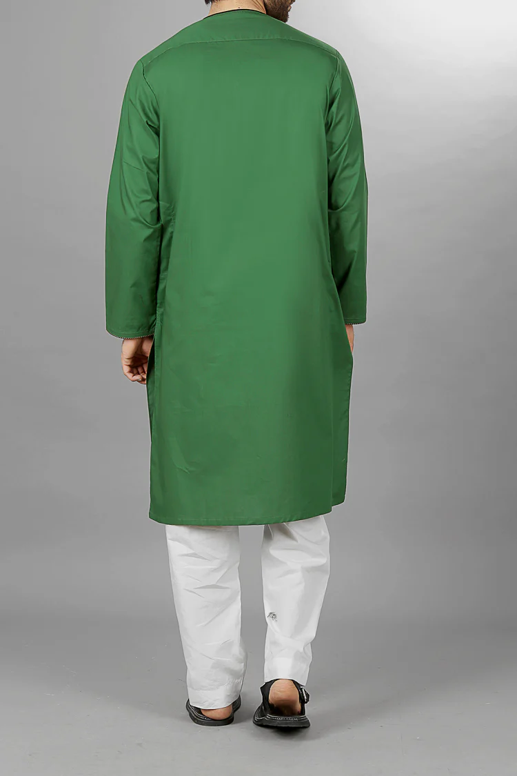 Green Cotton Kurta - AL-K-399 - Image 4