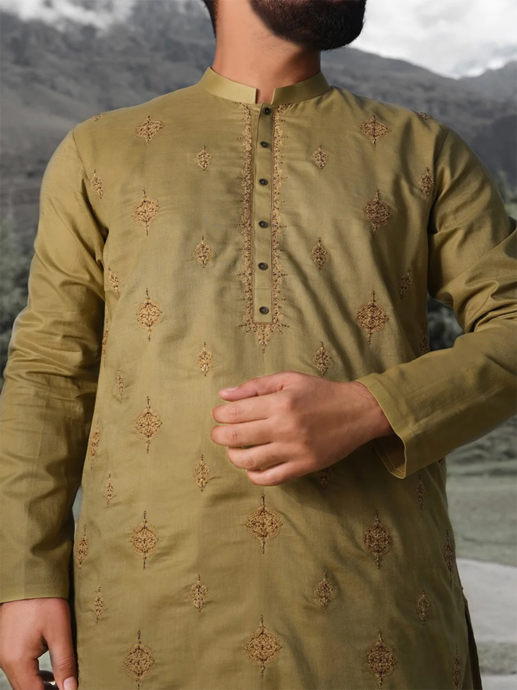 Green Jacquard Special Kurta - AL-K-SP-021 - Image 2