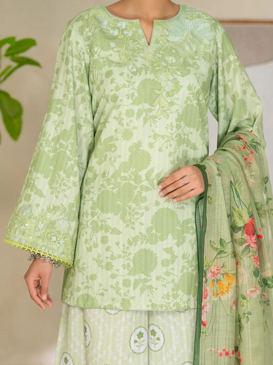 Green Swiss Jacquard 3Pc Stitched - ALP-3PS-2632 - Image 2