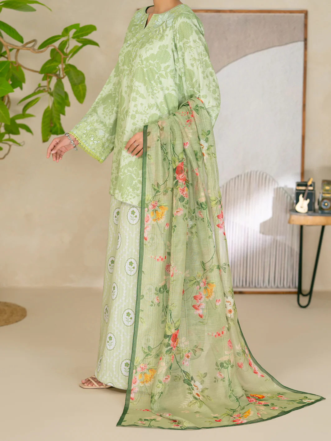 Green Swiss Jacquard 3Pc Stitched - ALP-3PS-2632 - Image 6