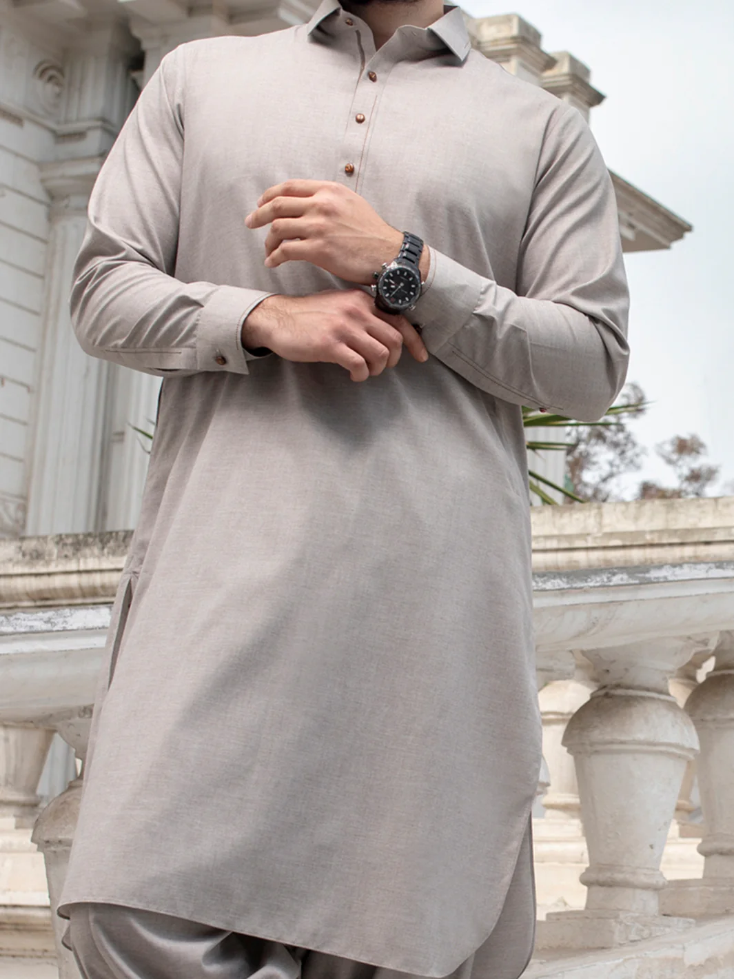 Grey Blended Kameez Shalwar - ALWA-KS-120 - Image 2