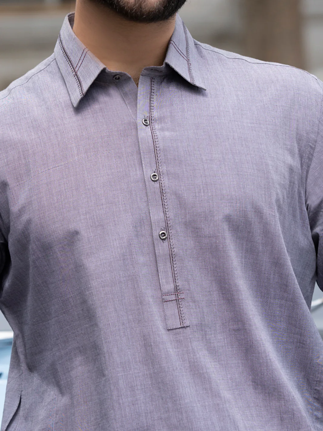 Grey Cotton Kameez Shalwar - ALWA-KS-130 - Image 3