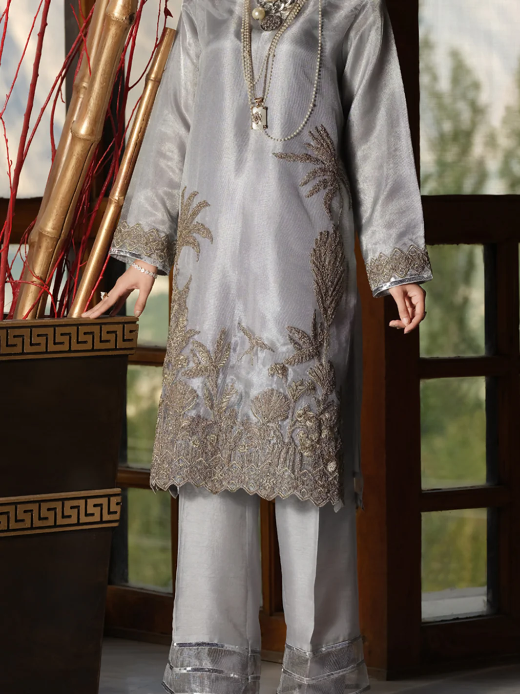 Grey Khaddi Net 2 Piece Formal Suit - LS-277