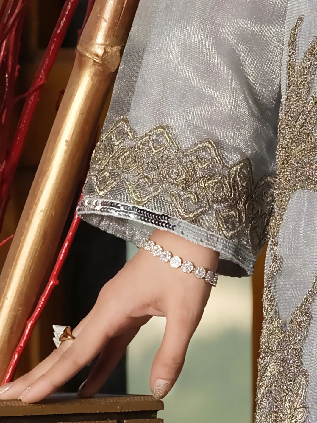 Grey Khaddi Net 2 Piece Formal Suit - LS-277 - Image 2