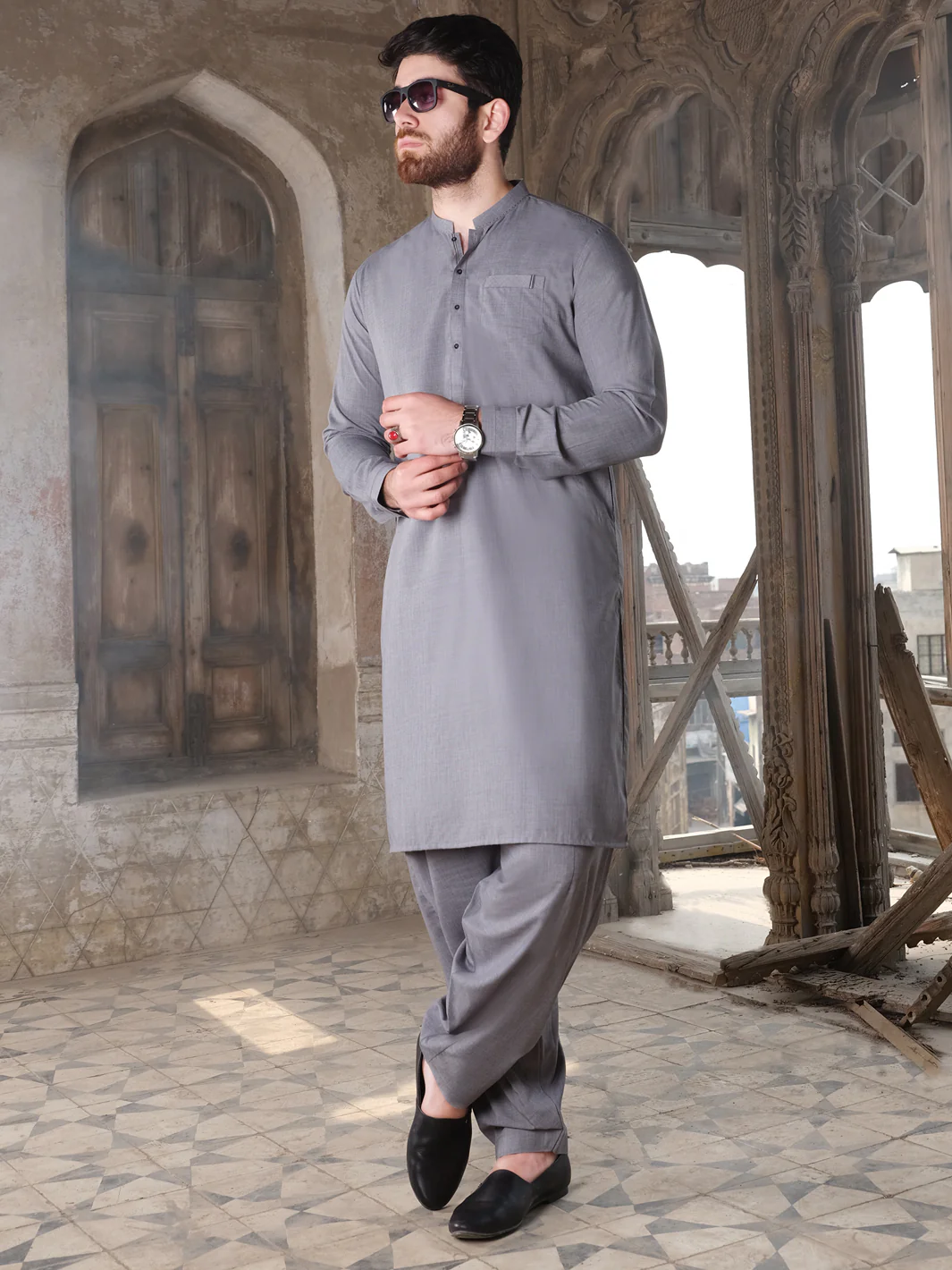 Grey Kurta Shalwar - AL-KS-2499