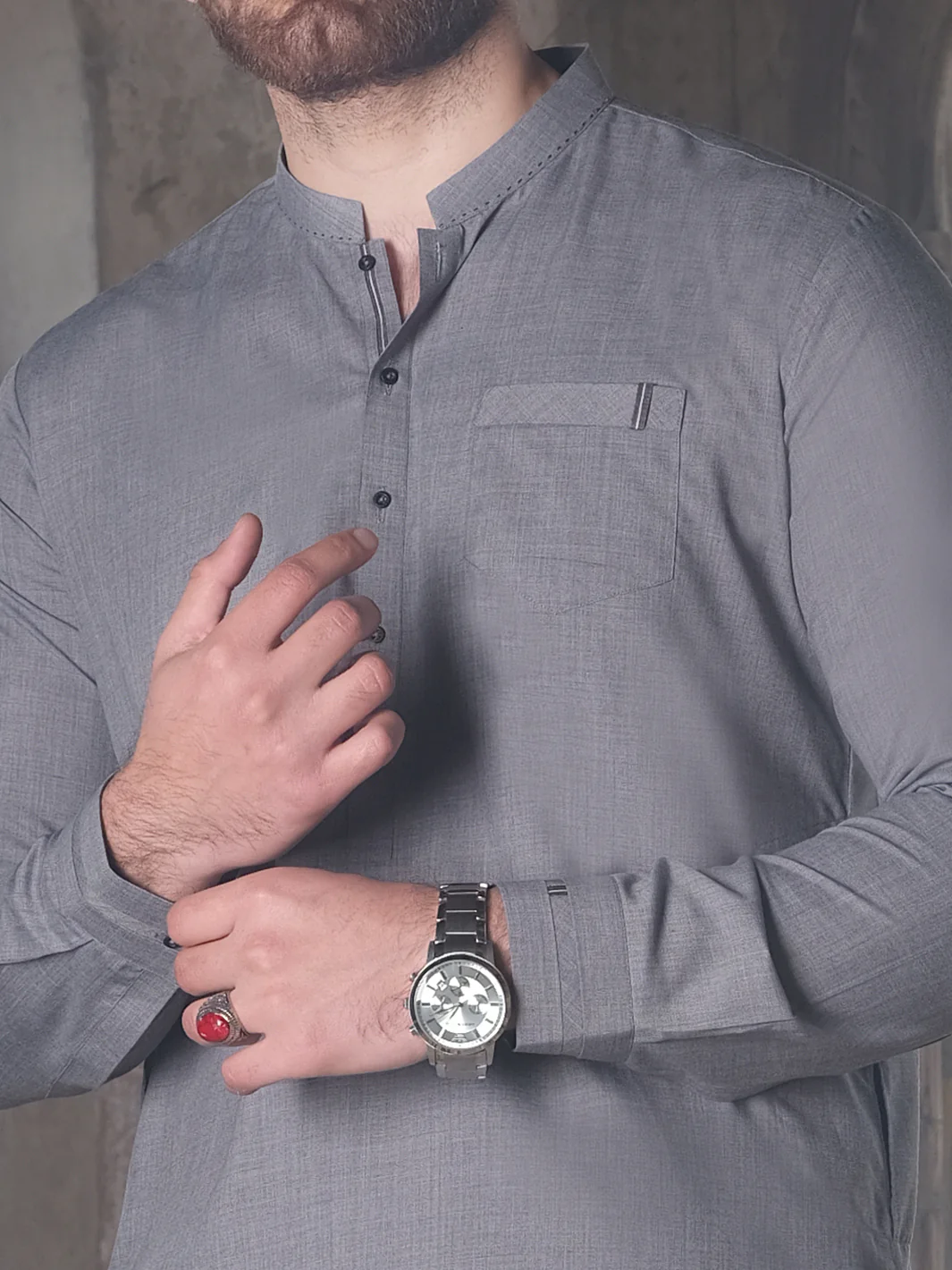 Grey Kurta Shalwar - AL-KS-2499 - Image 2