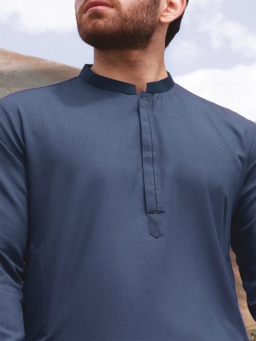 Greyish Blue Blended Kameez Shalwar - AL-KS-2438 - Image 3