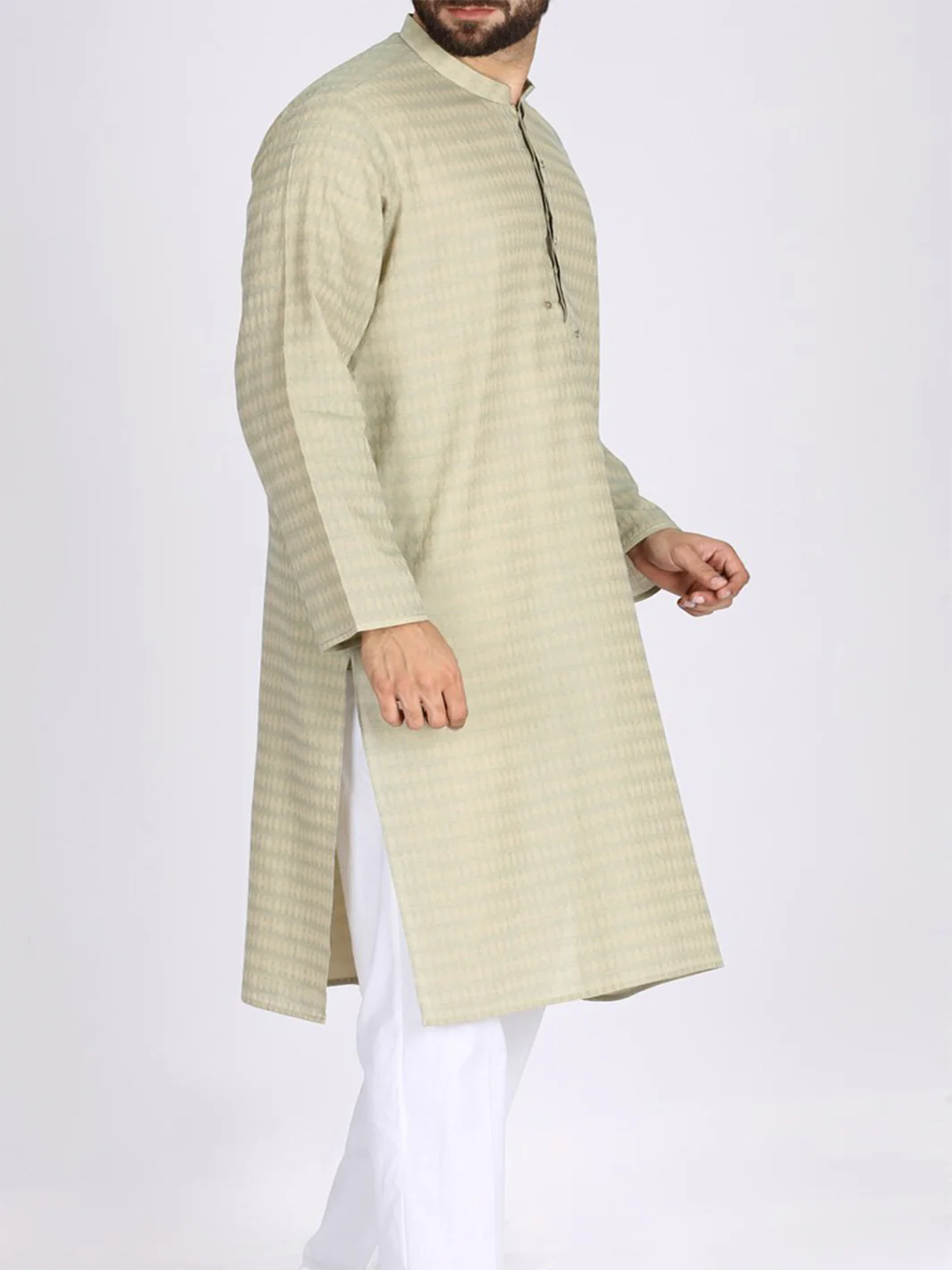 Ivory Green Jacquard Kurta - AL-K-772C - Image 2