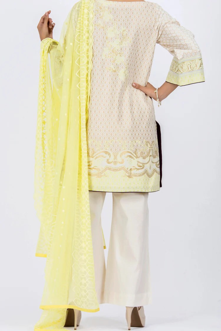 Off White Jacquard 3 Piece Stitched - ALP-531 - Image 3