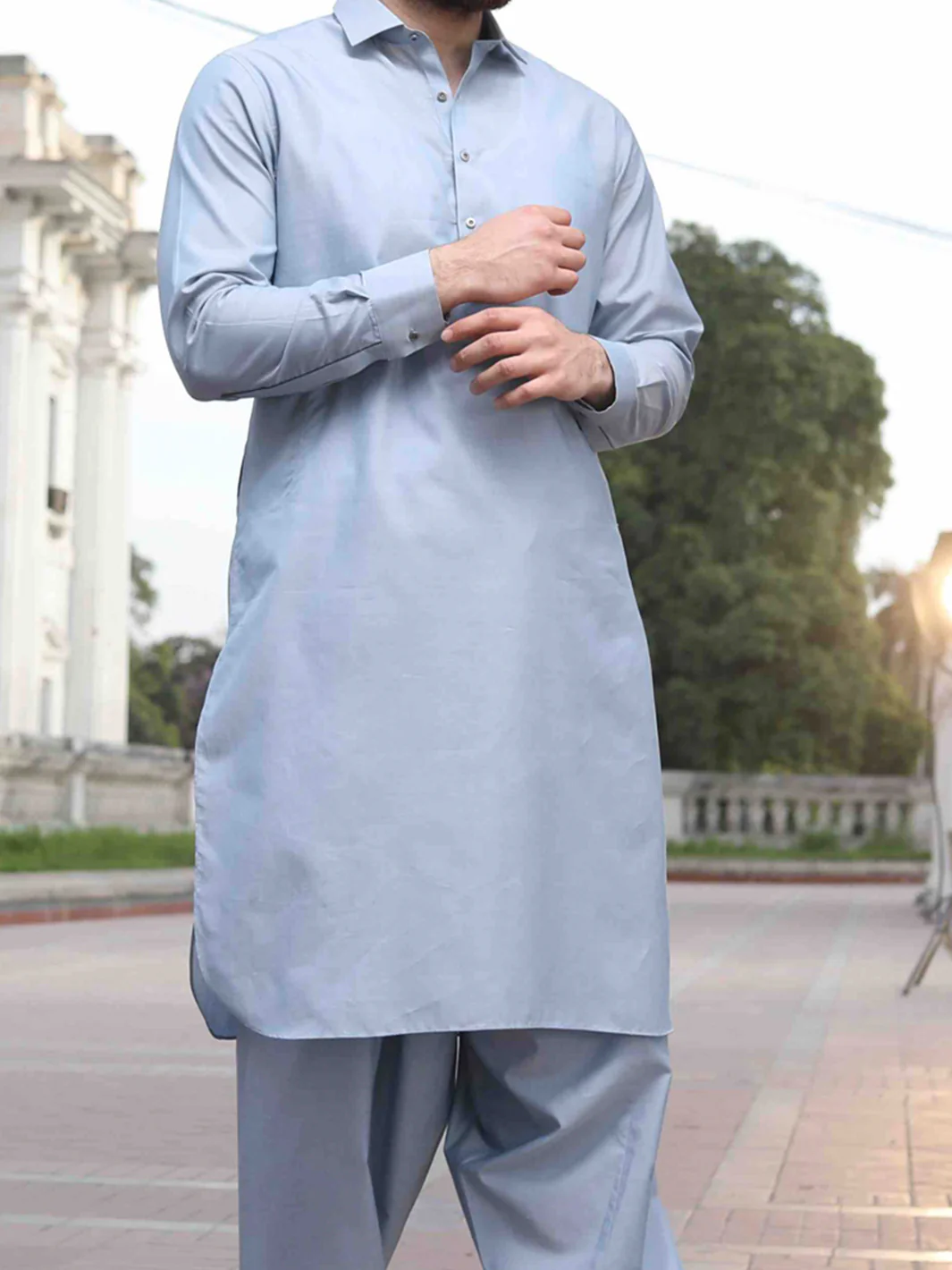 Light Blue Cotton Kameez Shalwar - ALWA-KS-143 - Image 4