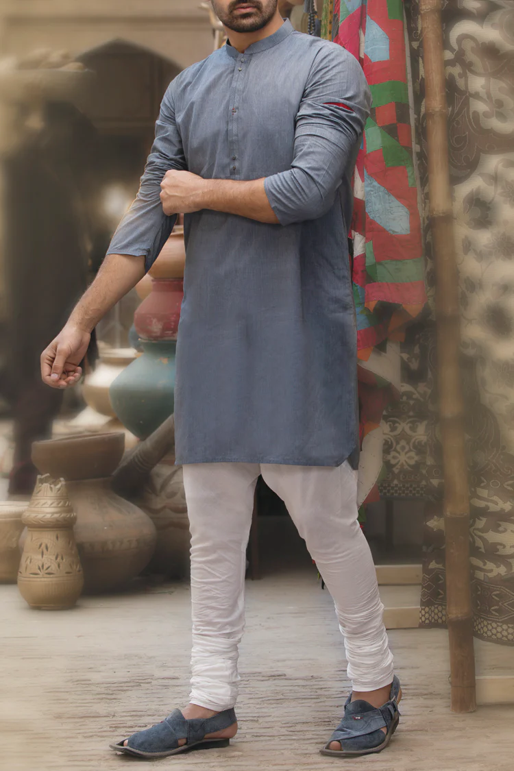 Light Blue Cotton Kurta - AL-K-763