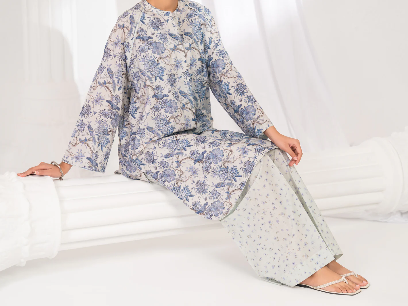 Light Blue Lawn Co-Ord Set - ALP-2PS-SLKS-2762 - Image 4
