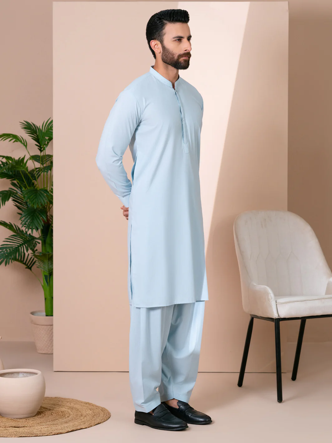 Light Blue Kameez Shalwar - AL-KS-3379 - Image 3