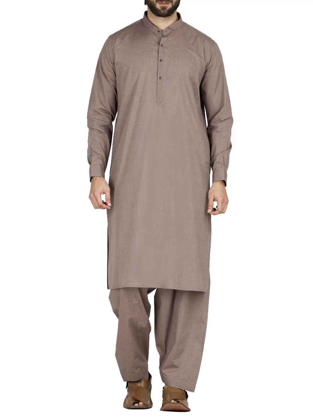 Light Brown Cotton Kameez Shalwar - AL-KS-2426 - Image 2
