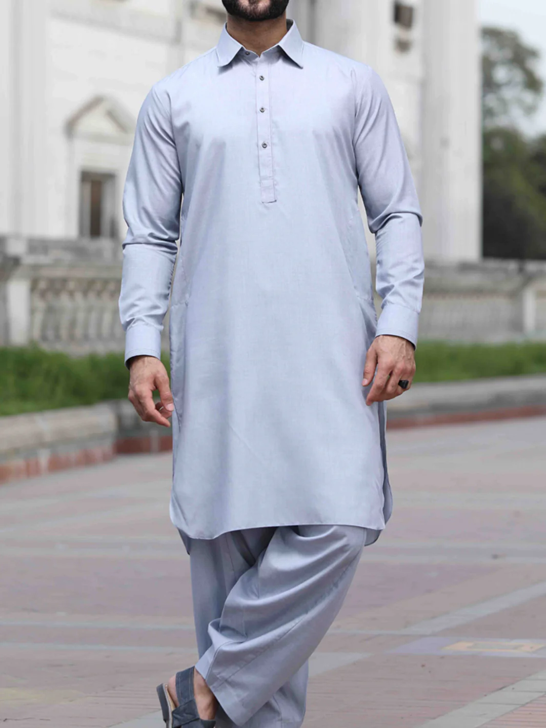 Light Grey Blended Kameez Shalwar - ALWA-KS-146