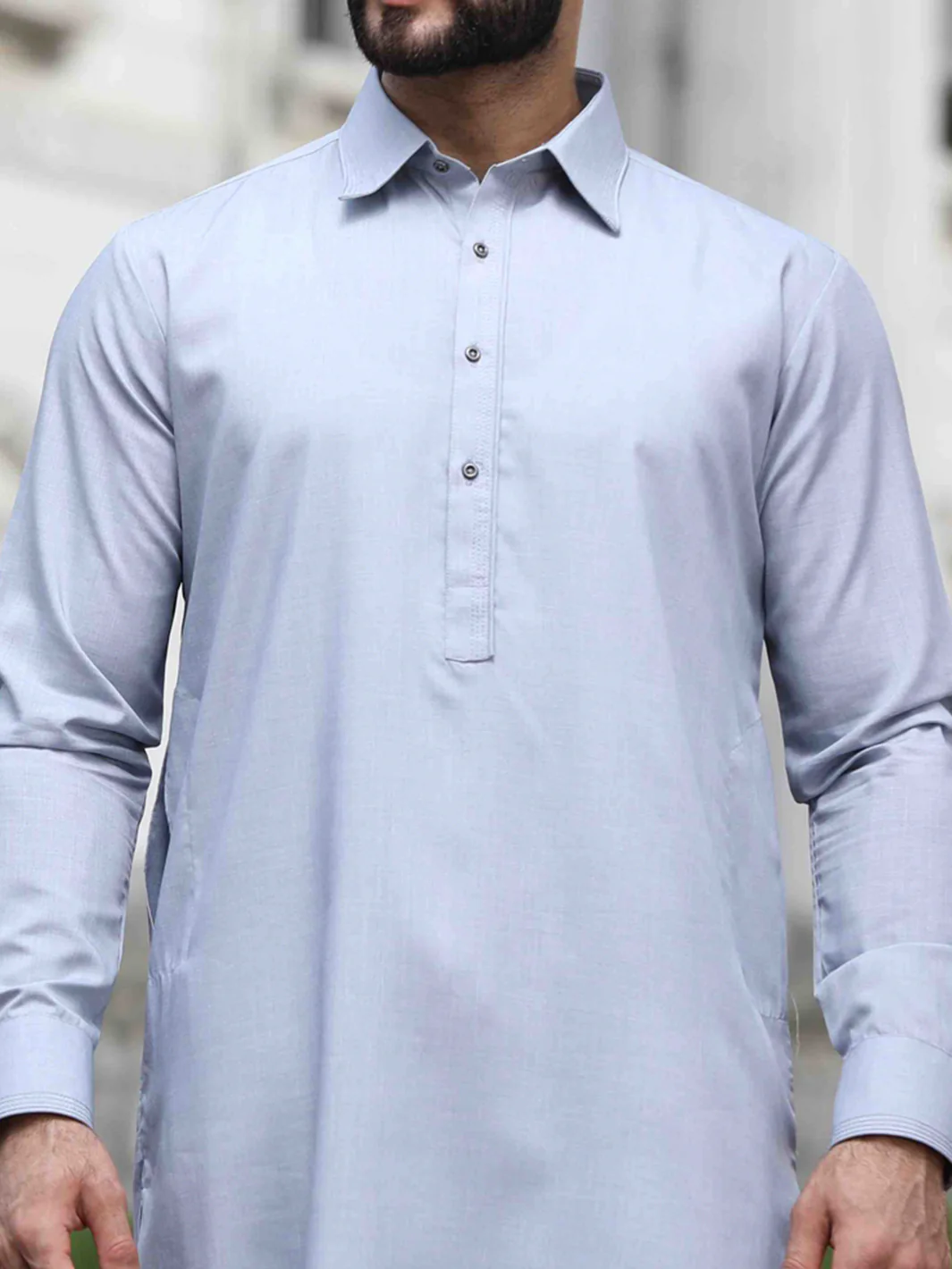 Light Grey Blended Kameez Shalwar - ALWA-KS-146 - Image 3