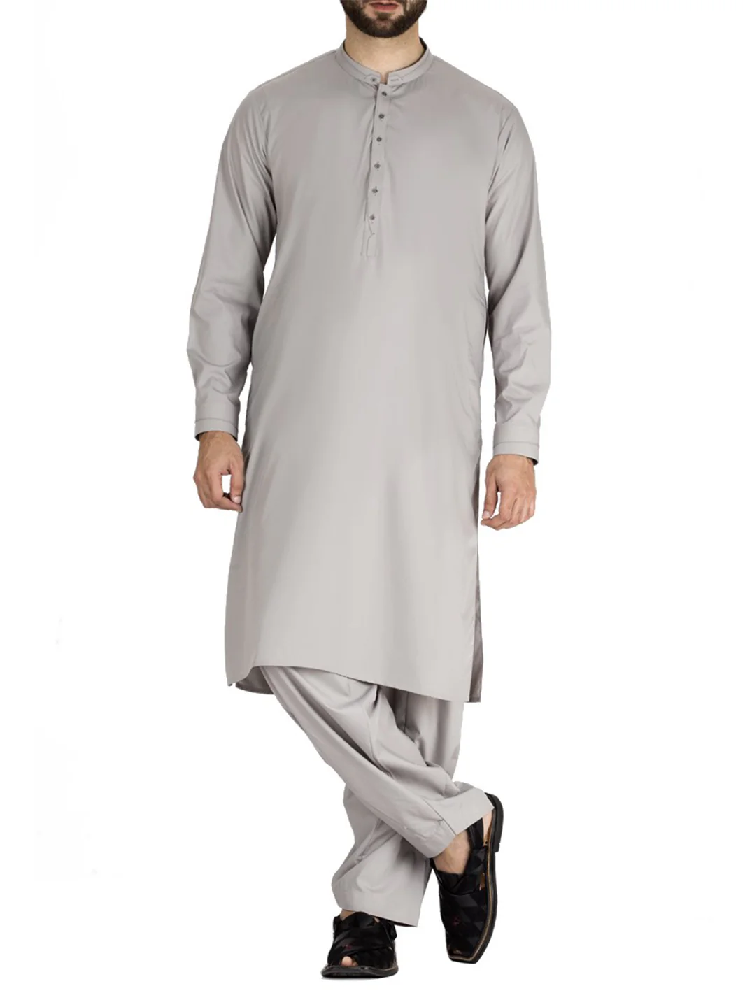 Light Grey Blended Kameez Shalwar - AL-KS-2406