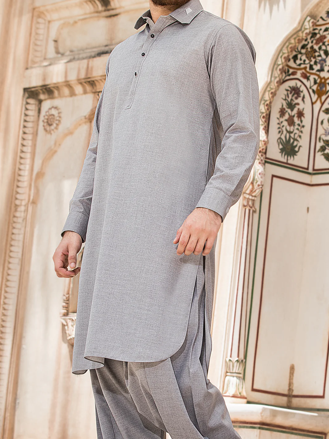 Light Grey Blended Kameez Shalwar - ALWA-KS-124 - Image 2