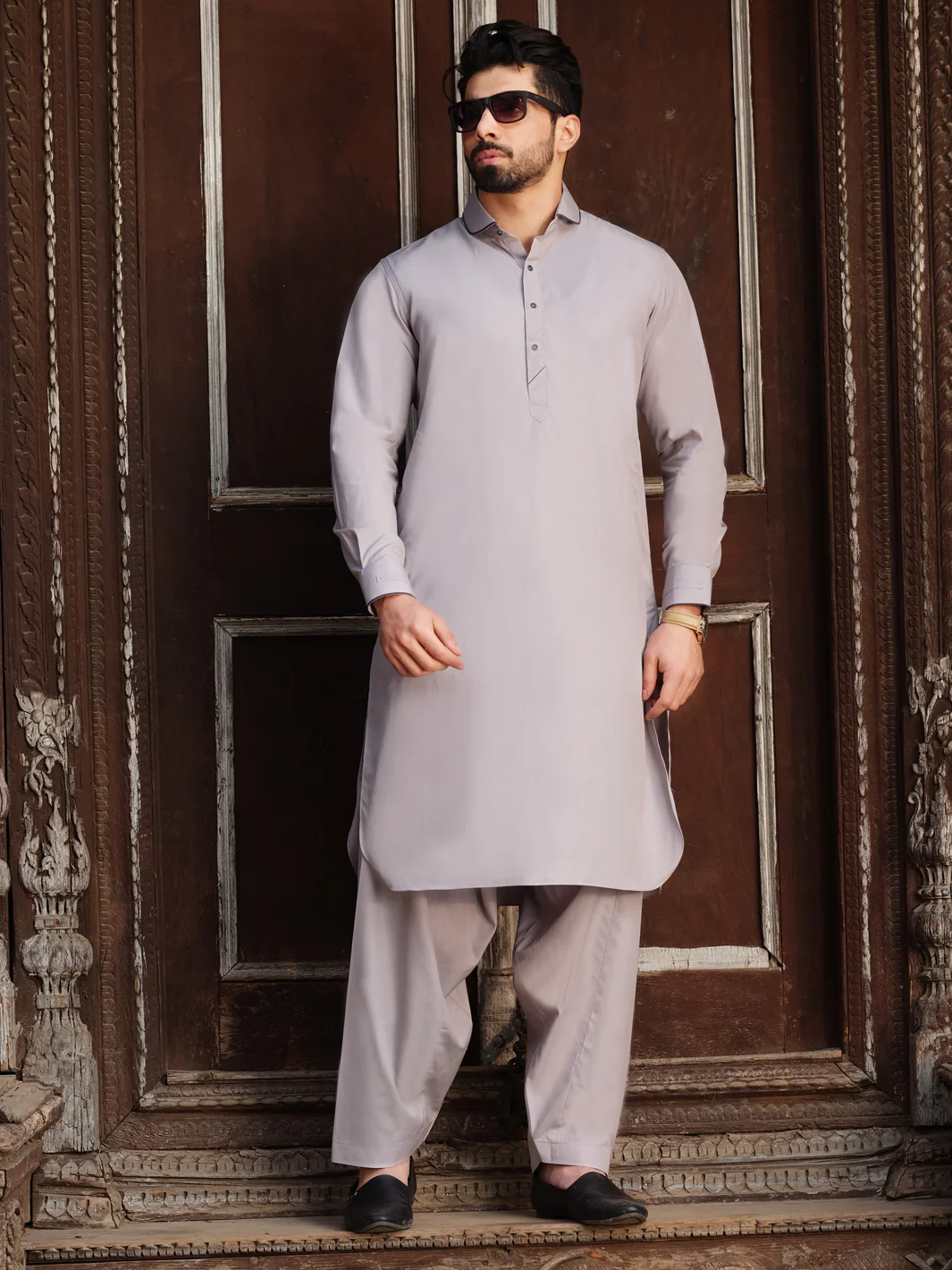 Light Grey Blended Kameez Shalwar - ALWA-KS-177