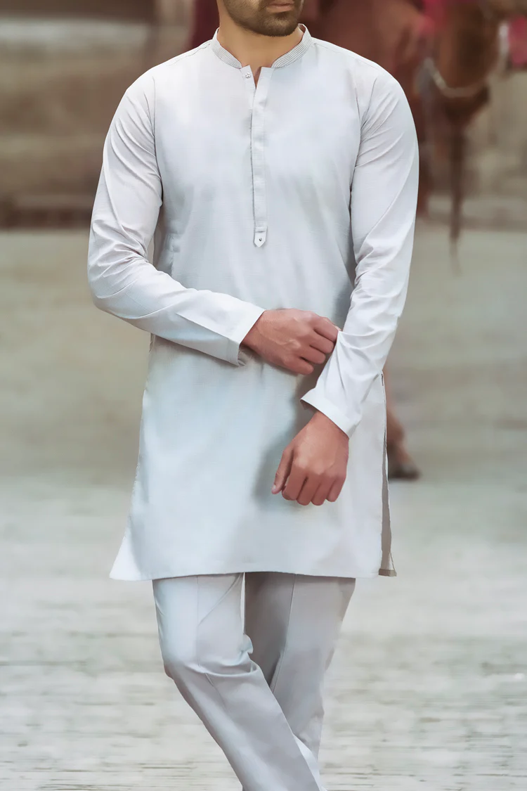 Light Grey Cotton Kameez Shalwar - AL-KS-2355 - Image 3