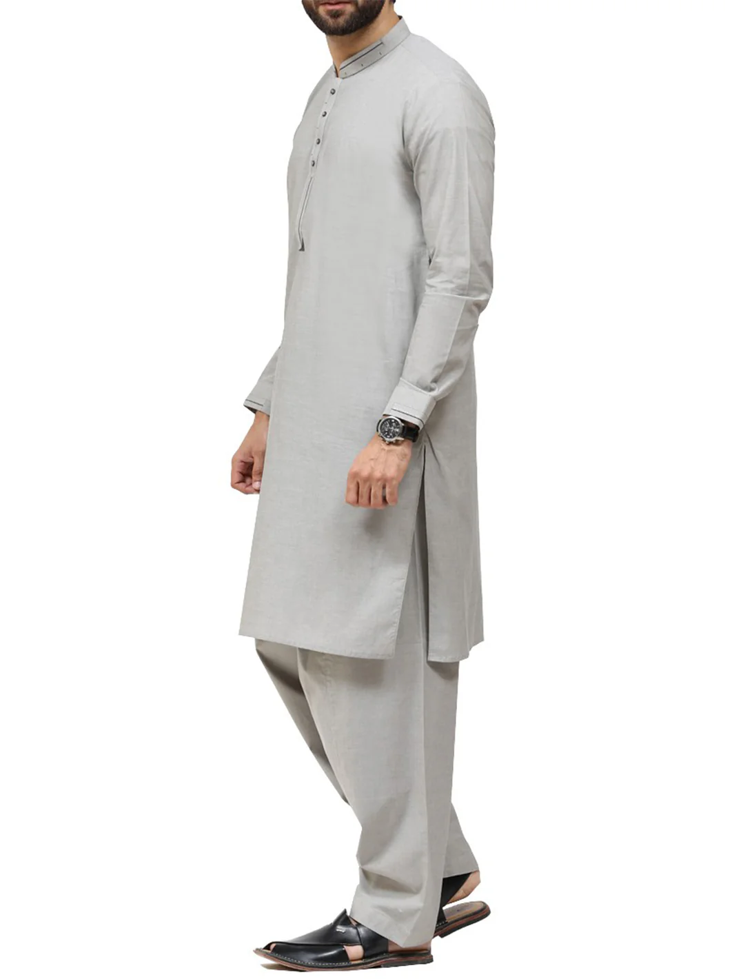 Light Grey Cotton Kameez Shalwar - AL-KS-2427 - Image 2