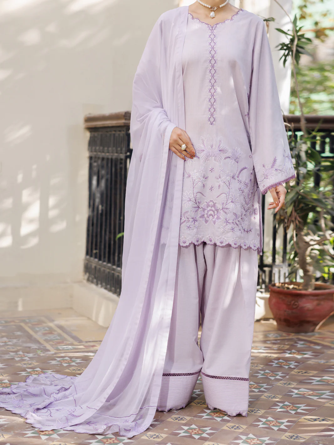 Lilac Yarn Dyed Stitched 3PC - ALP-3PS-2612