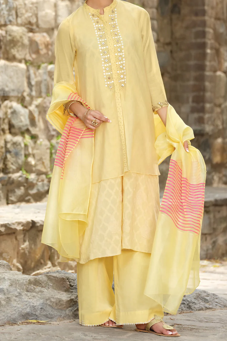Lime Cotton Net 3 Piece Unstitched - ALP-733