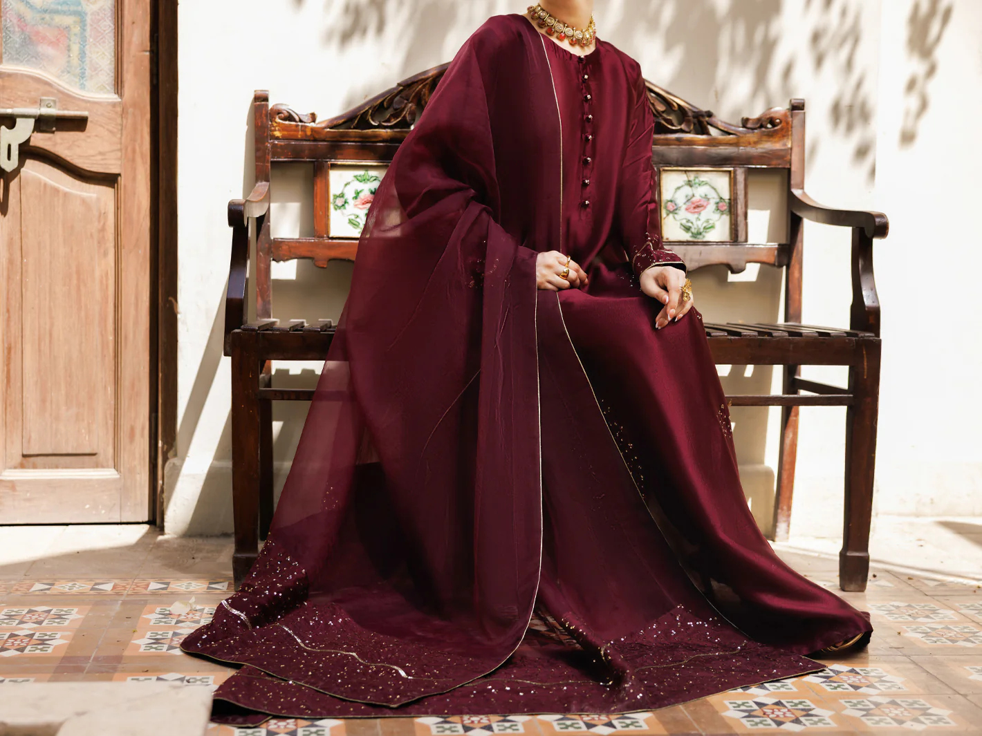 Magenta Sheesha Silk Formal Stitched 3Pc - AL-3PS-LS-629 - Image 4