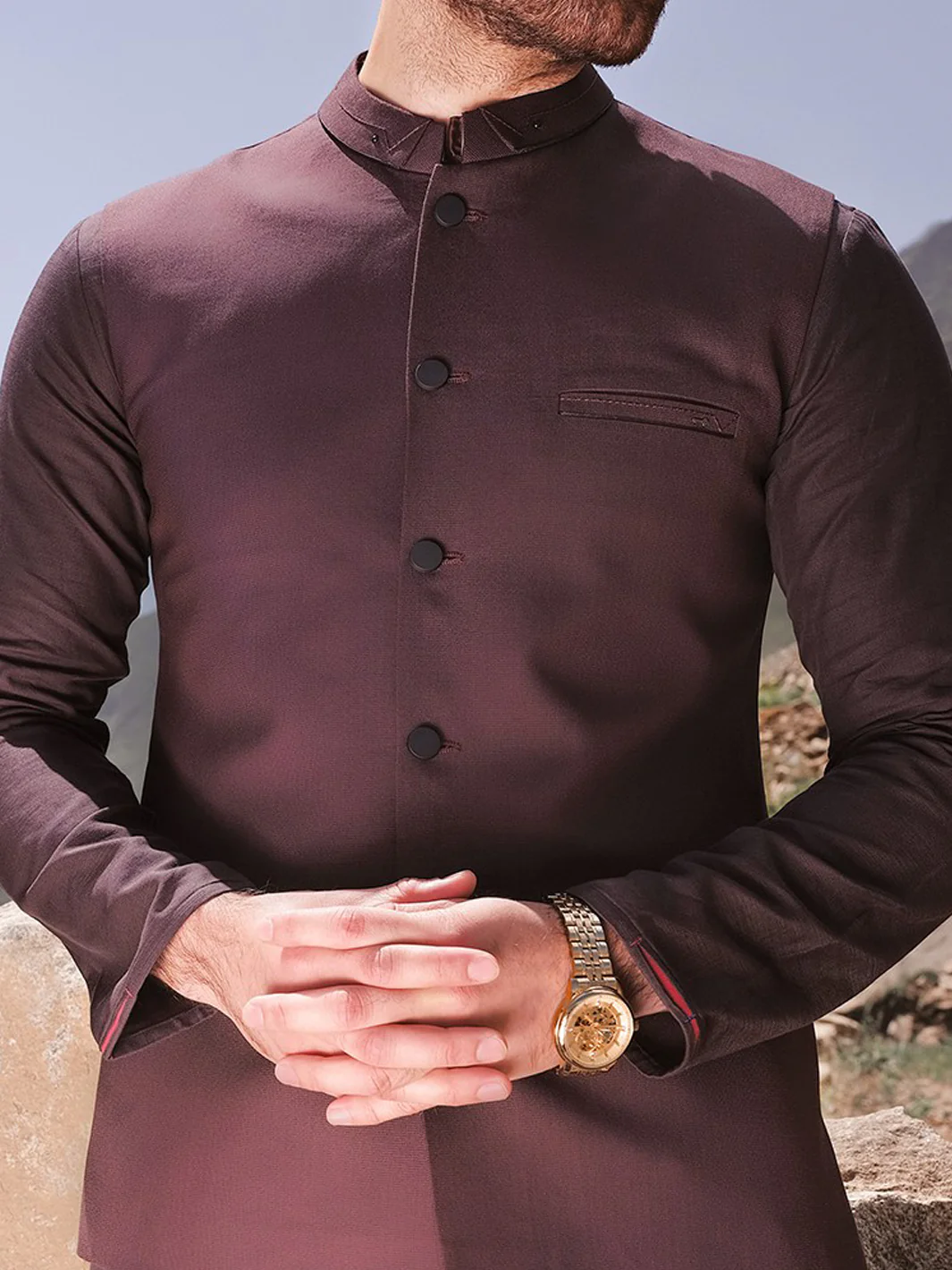 Maroon Blended Waistcoat - WC-271 - Image 3
