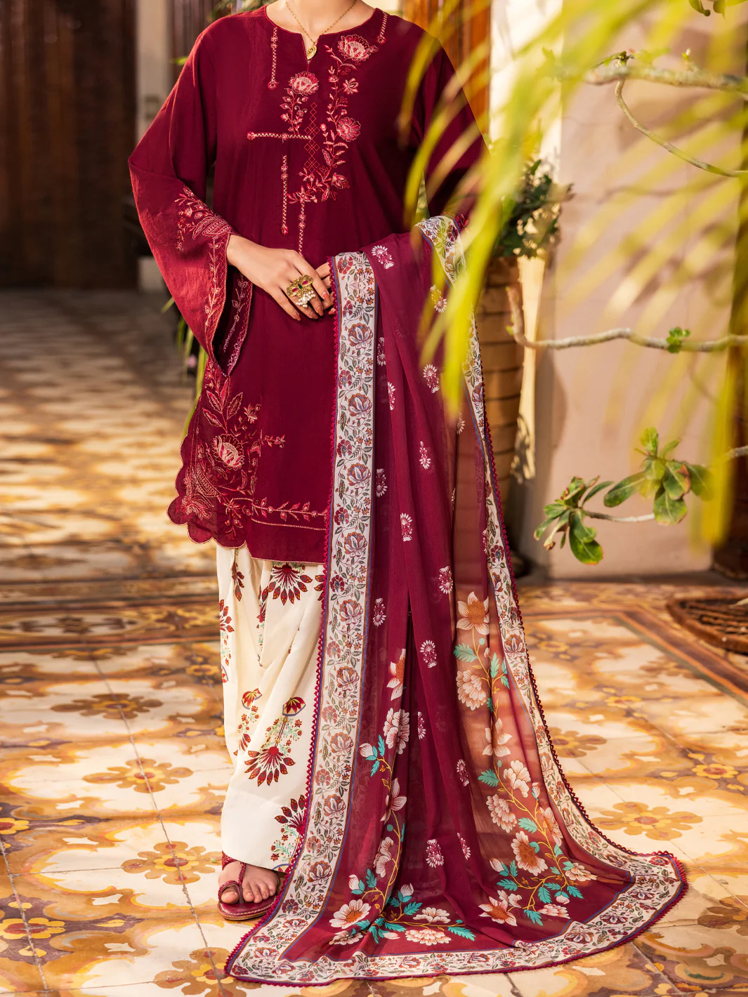 Maroon Cotton Stitched 3Pc - ALP-3PS-2629