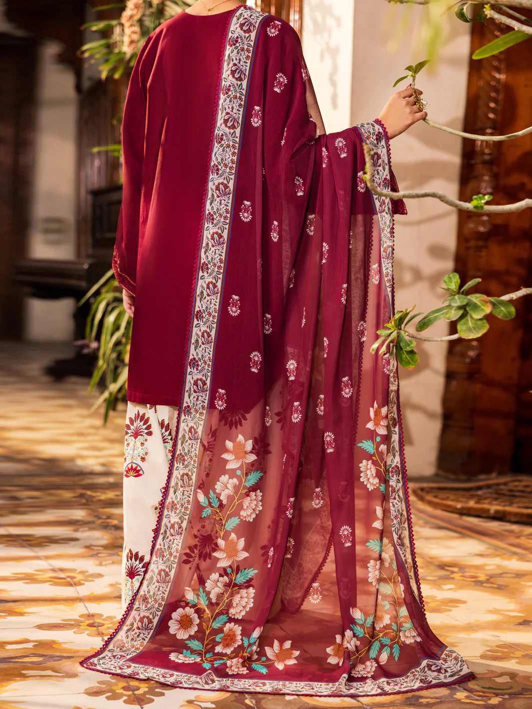 Maroon Cotton Stitched 3Pc - ALP-3PS-2629 - Image 2