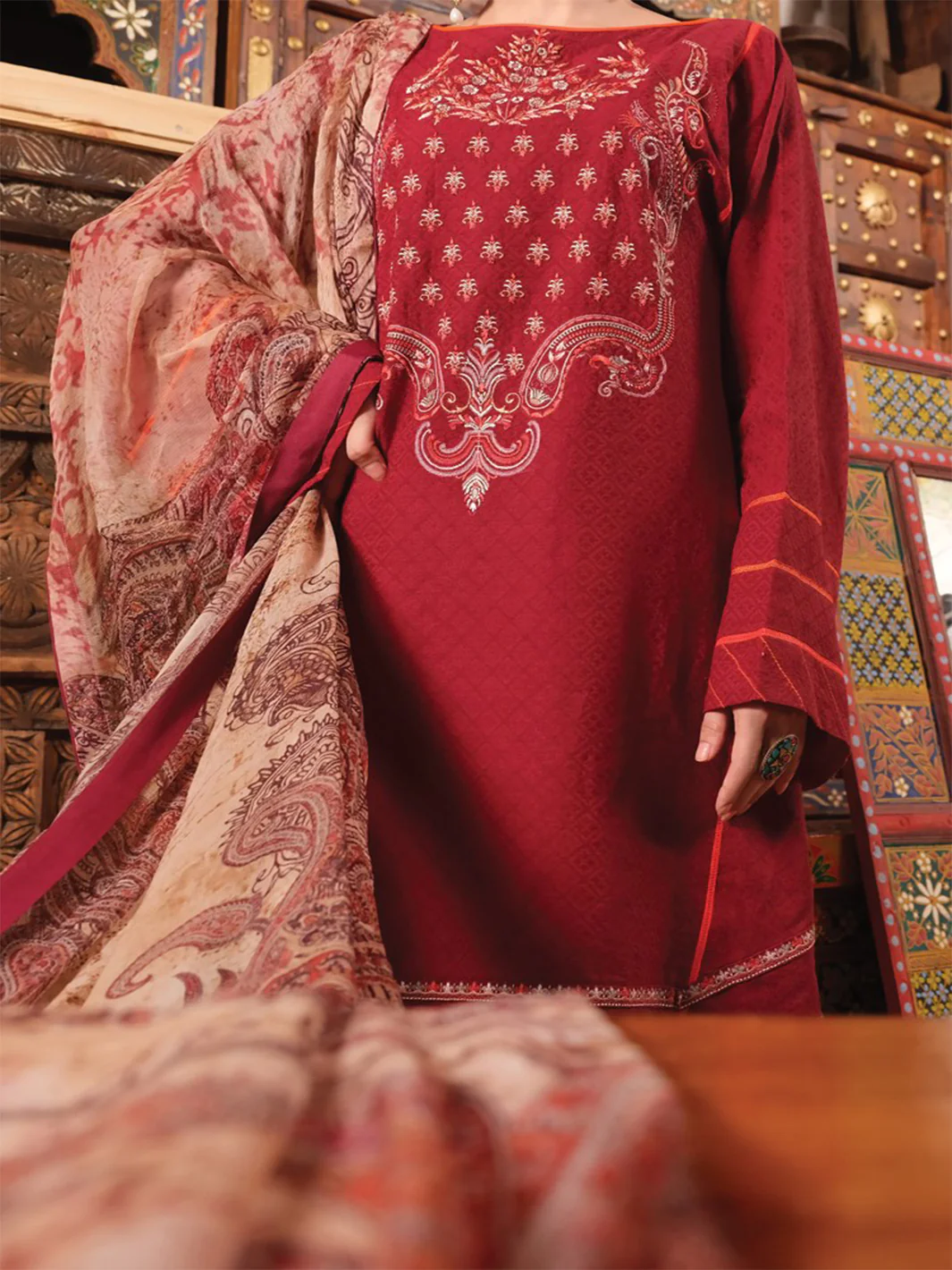 Maroon Lawn 3 Piece Stitched - ALP-739