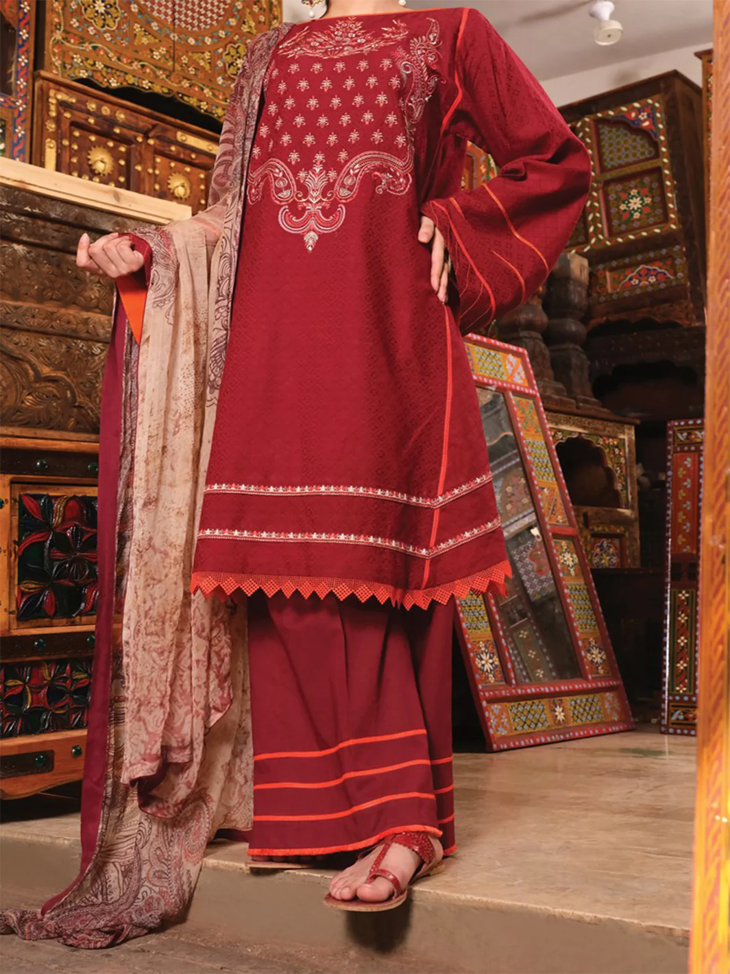 Maroon Lawn 3 Piece Unstitched - ALP-739