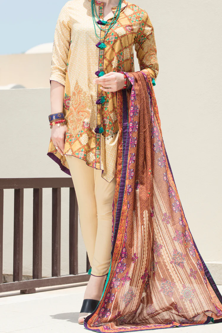 Mustard Lawn 3 Piece Stitched - ALP-546