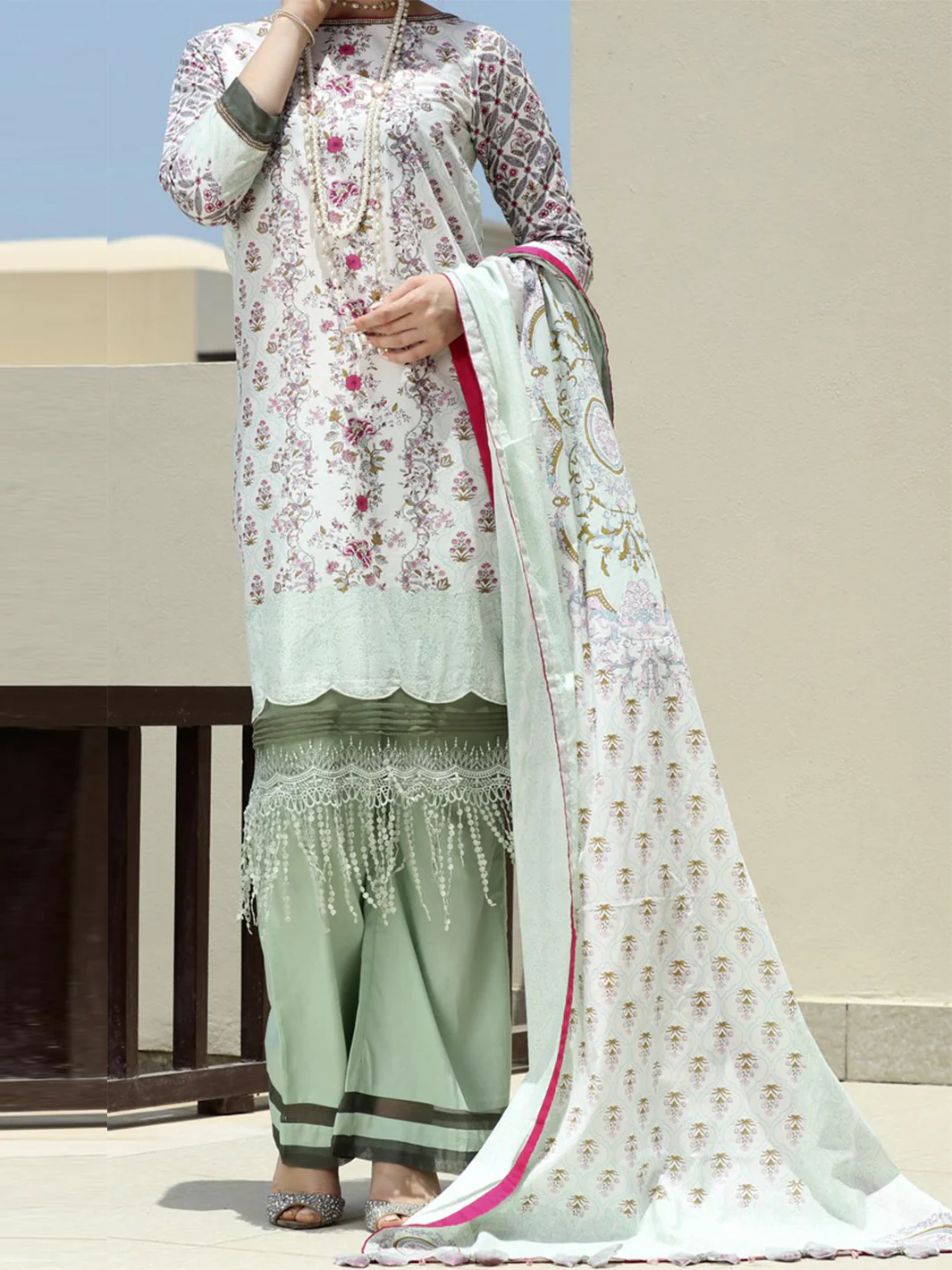 Natural Cambric 3 Piece Stitched - ALP-579