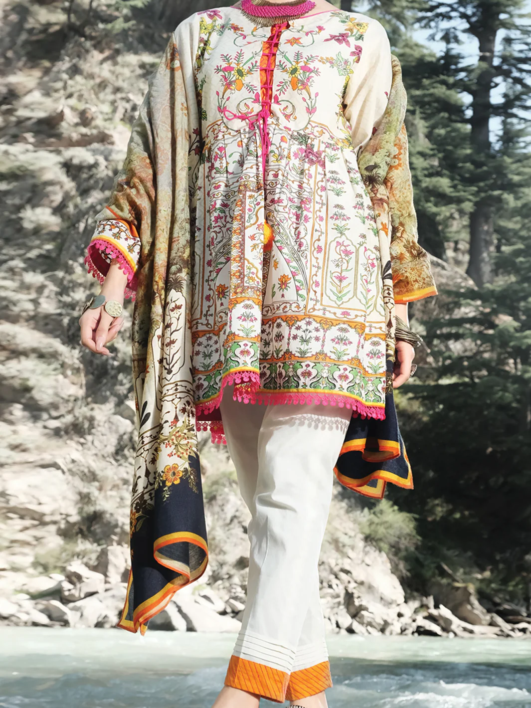 Natural Cambric 3 Piece Unstitched - AWP-257