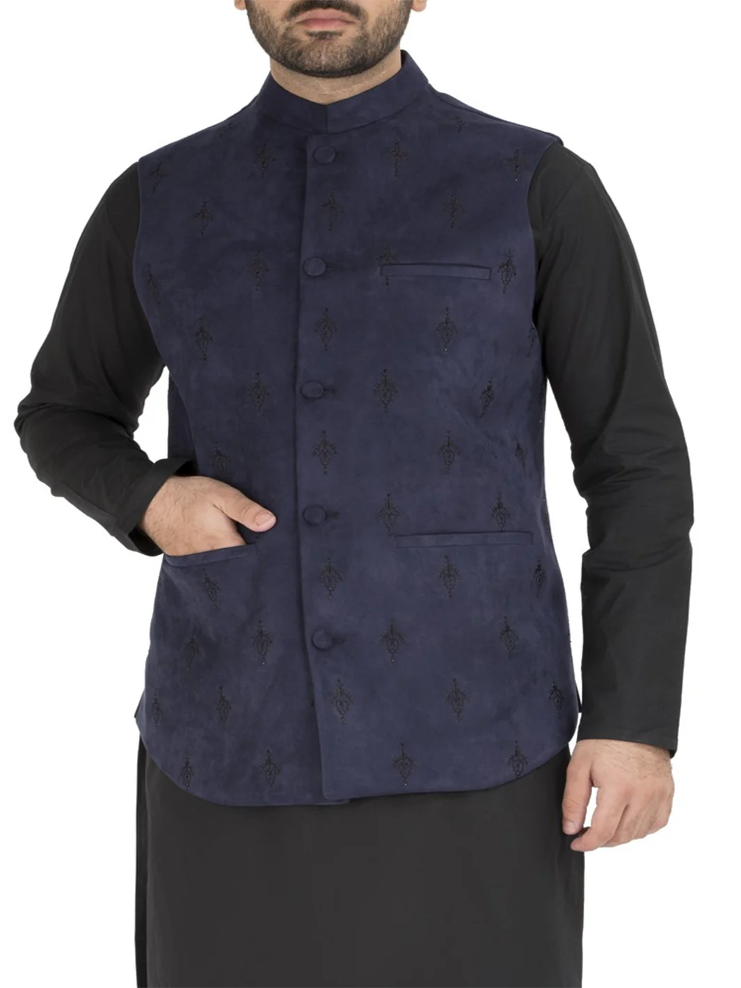 Navy Blue Blended Waistcoat - WC-286 - Image 3