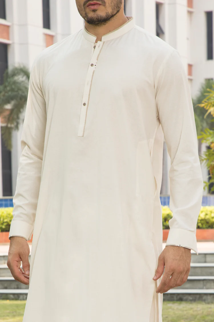 Off White Blended Kameez Shalwar - AL-KS-2345