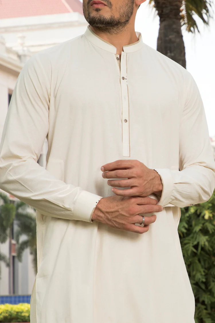 Off White Blended Kameez Shalwar - AL-KS-2345 - Image 3