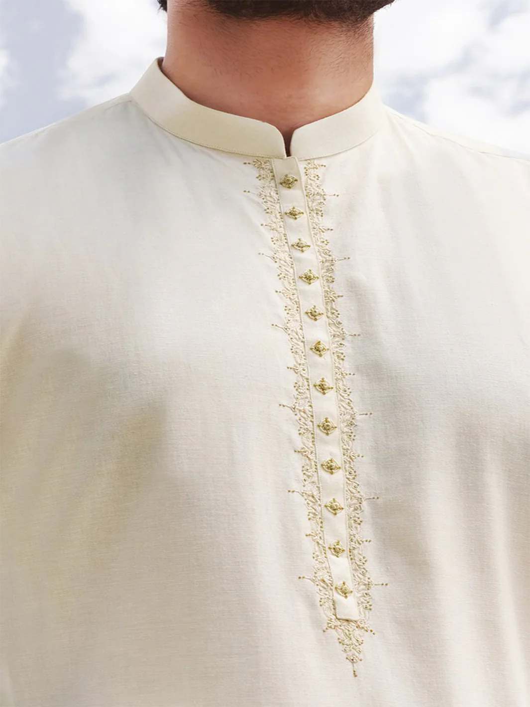 Off White Blended Kameez Shalwar - AL-KS-2374 - Image 3