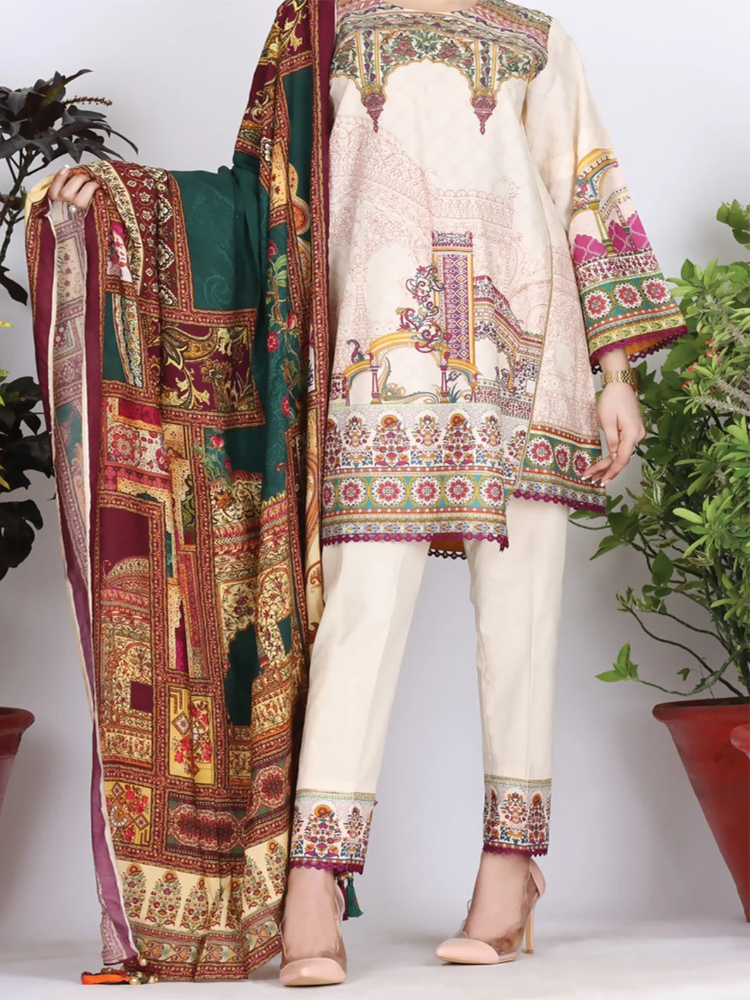 Off White Cambric 3 Piece Unstitched - ALP-761
