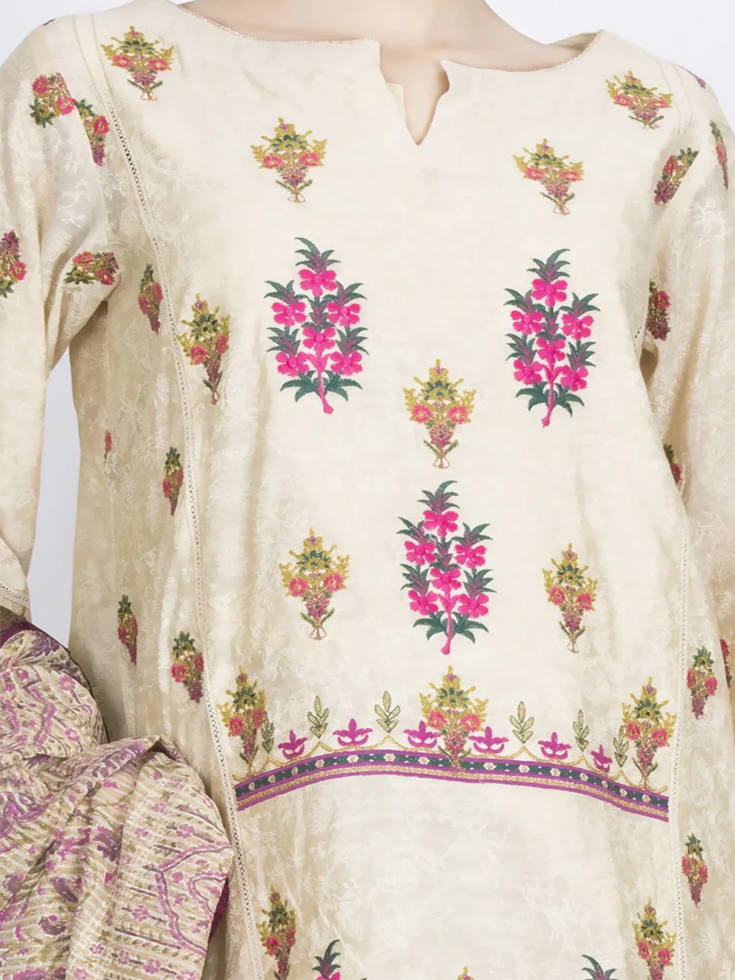 Off White Cotton Silk 3 Piece Stitched - ALP-731 - Image 2