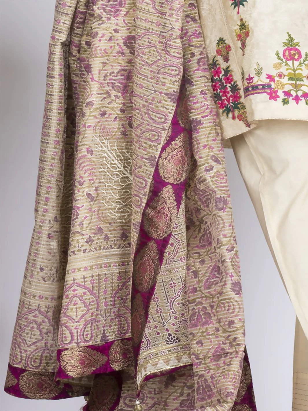 Off White Cotton Silk 3 Piece Stitched - ALP-731 - Image 3