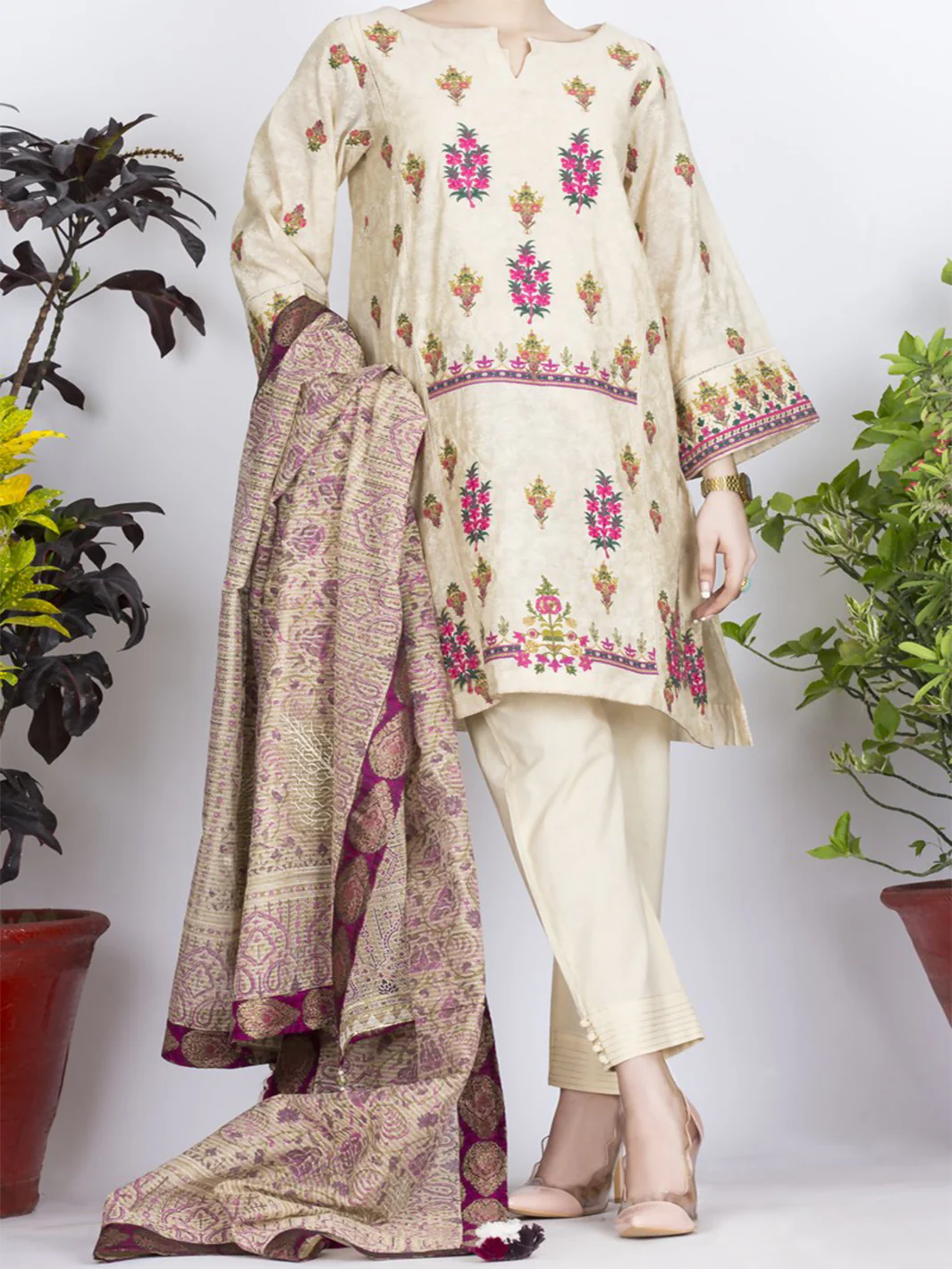 Off White Cotton Silk 3 Piece Unstitched - ALP-731