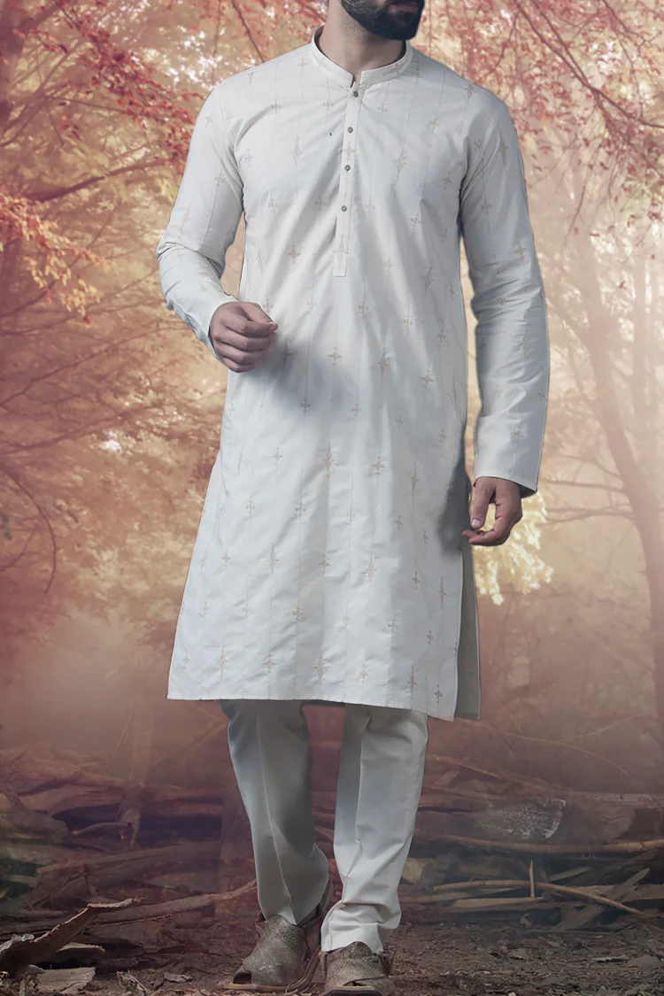 Off White Cotton Kameez Shalwar - AL-KS-2333