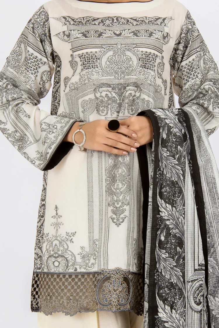 Off White Jacquard 3 Piece Stitched - ALP-433 - Image 2