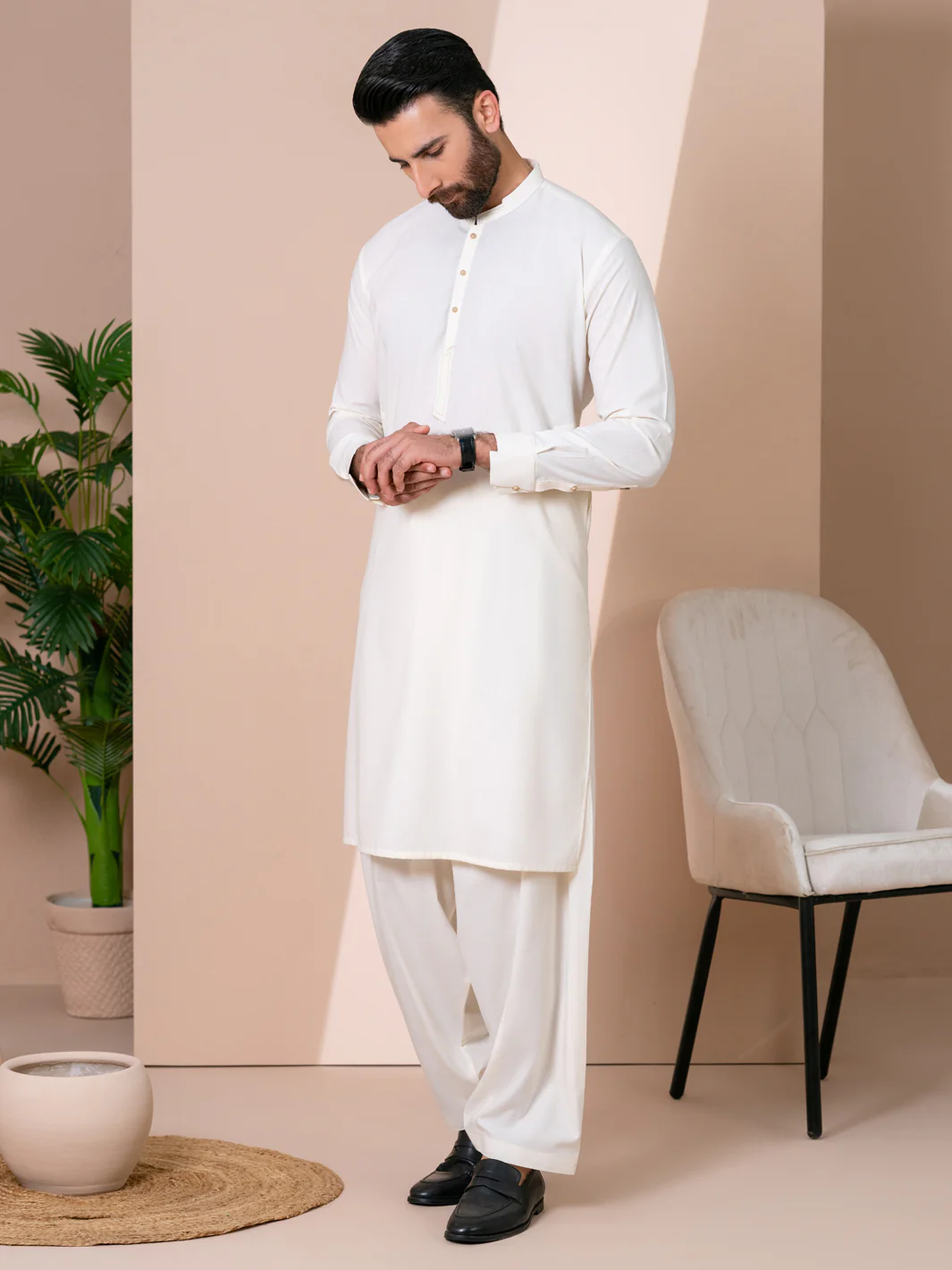 Off White Kameez Shalwar - AL-KS-3378 - Image 6