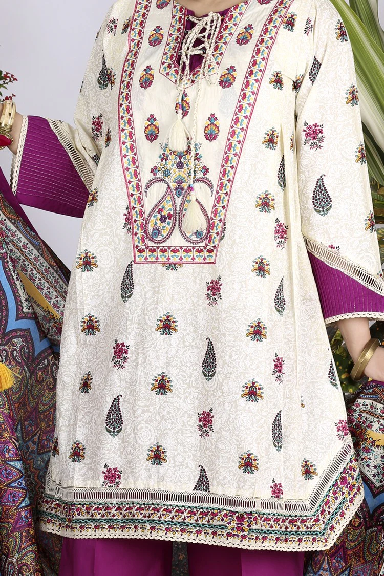 Off White Lawn 3 Piece Stitched - ALP-712 - Image 2