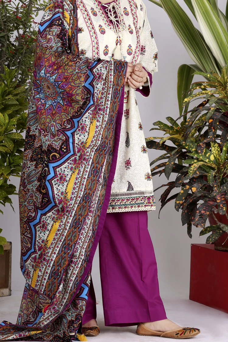 Off White Lawn 3 Piece Stitched - ALP-712 - Image 3